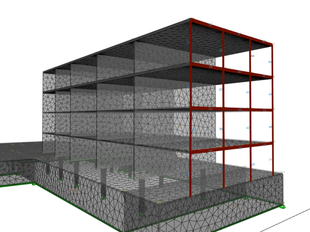3D-modell av byggets bærekonstruksjon, tegnet i Focus konstruksjon 23